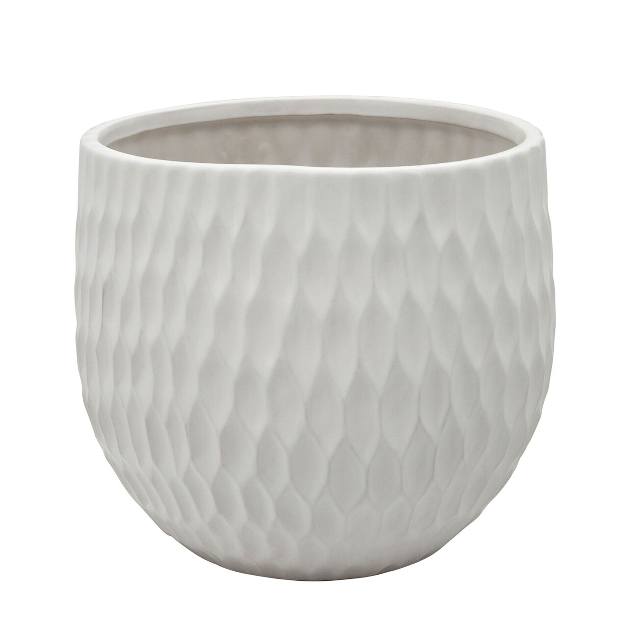 Kingston Living Set of 3 Matte White Geometric Outdoor Ceramic Planters 9"